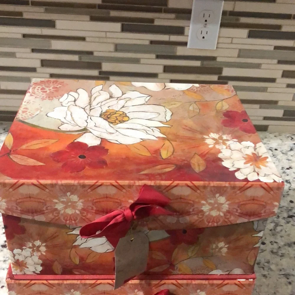 Beautiful Floral Orange Red White Decorative Storage Home Decor Gift Box 2 Keep